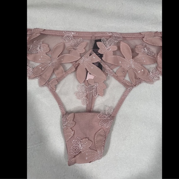 NWT $39 Victoria Secrets Lux Embroidered Thong Panty‎ Demure Pink [ Large ] - Picture 5 of 12